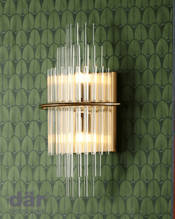 Dar Lighting Lukas 2 Light Antique Gold & Glass Wall Light