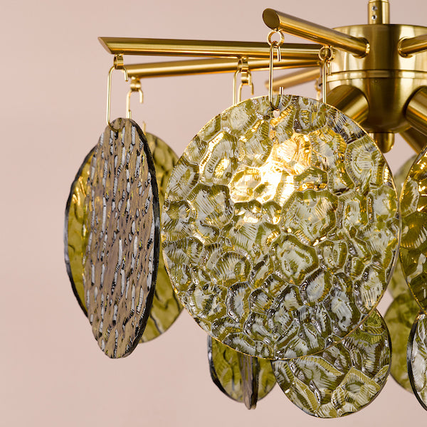 Dar Lighting Lumira 4 Light Natural Brass & Green Glass Pendant
