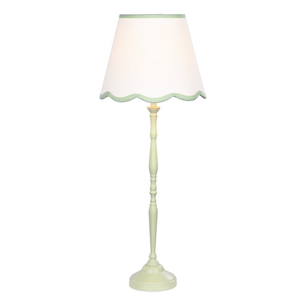 Dar Lighting Lupo Matt Green Table Lamp With Linen Scalloped Shade