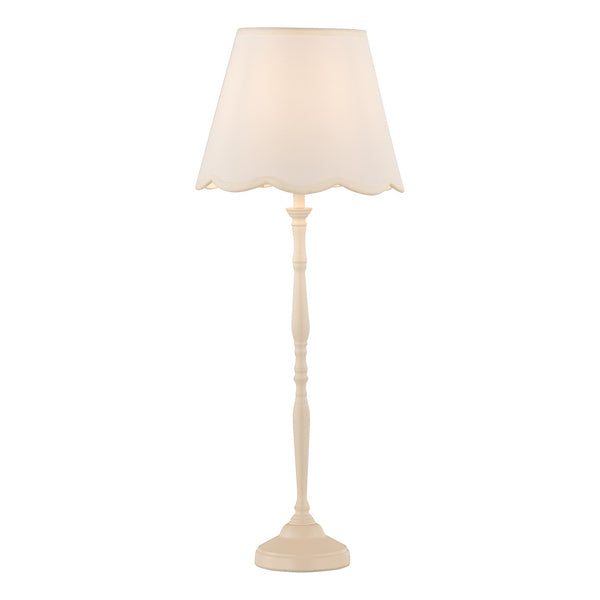 Dar Lighting Lupo Matt Cream Table Lamp With Linen Scalloped Shade