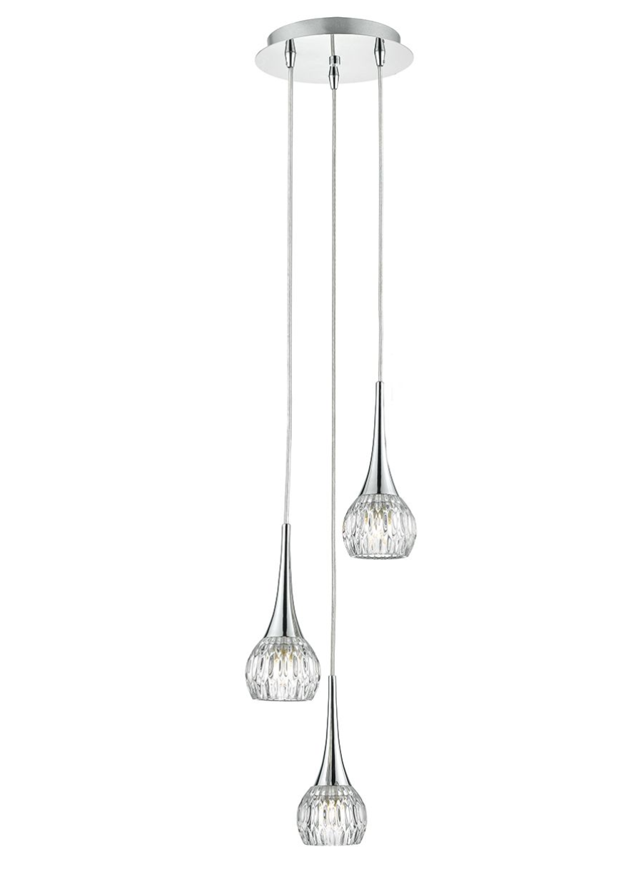 Dar Lighting Lyall 3 Light Polished Chrome & Glass Cluster Pendant