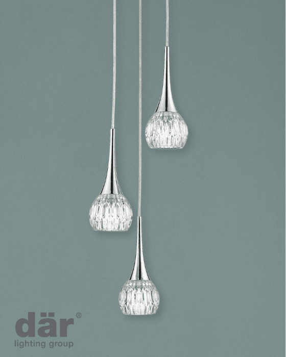 Dar Lighting Lyall 3 Light Polished Chrome & Glass Cluster Pendant
