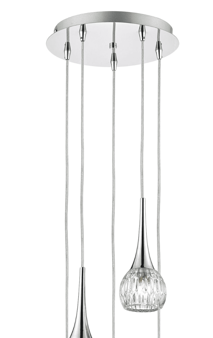 Dar Lighting Lyall 5 Light Polished Chrome & Glass Cluster Pendant