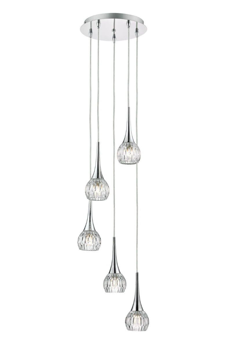 Dar Lighting Lyall 5 Light Polished Chrome & Glass Cluster Pendant