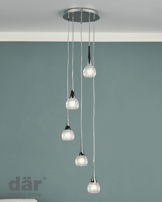 Dar Lighting Lyall 5 Light Polished Chrome & Glass Cluster Pendant