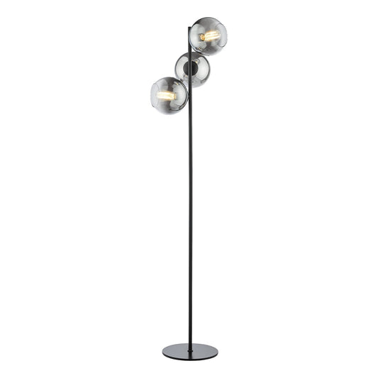 Dar Lighting Lycia 3 Light Matt Black & Smoked Ombre Glass Floor Lamp