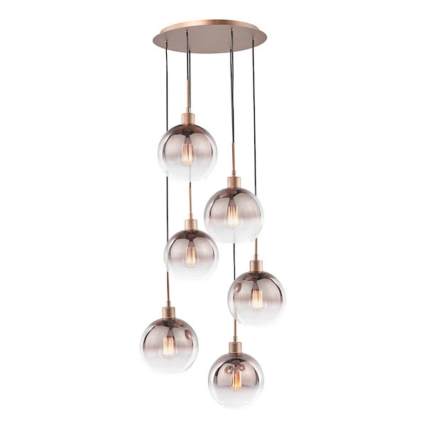 Dar Lighting Lycia 6 Light Satin Bronze & Bronze Ombre Glass Cluster Pendant