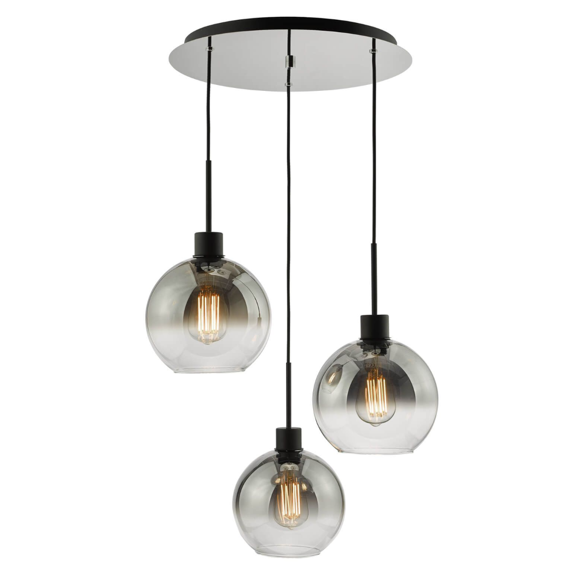 Dar Lighting Lycia Matt Black & Smoked Ombre Glass 3 Light Cluster Pendant