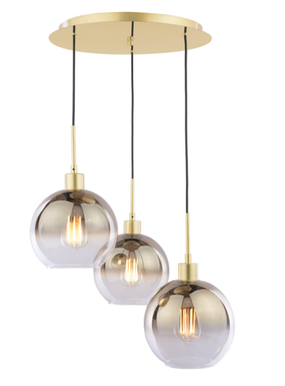 Dar Lighting Lycia 3 Light Satin Gold & Gold Ombre Glass Cluster Pendant