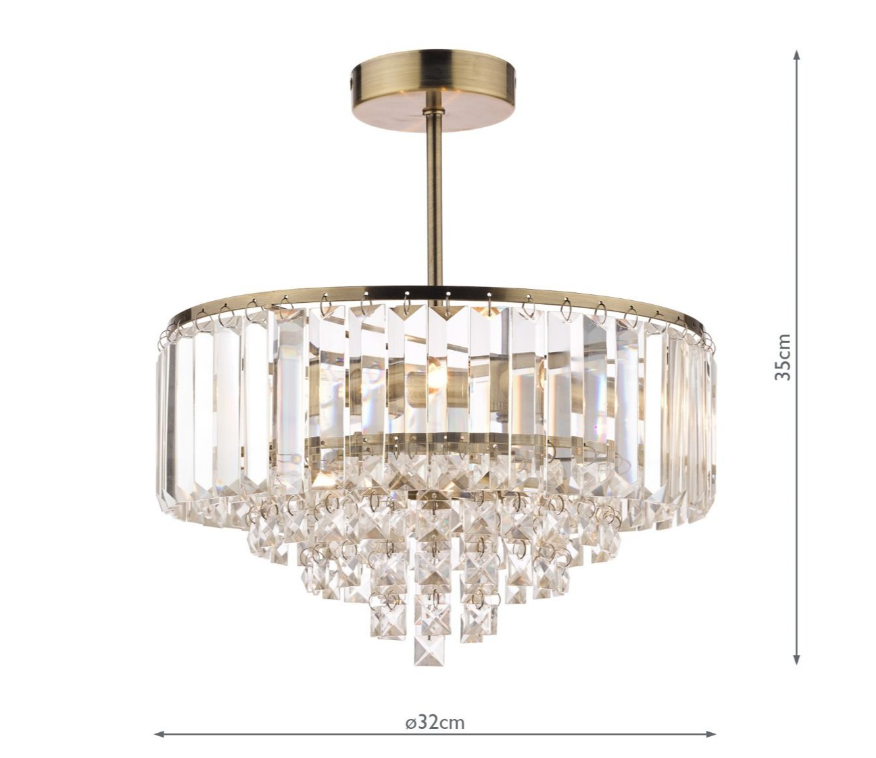 Laura Ashley Vienna 3 Light Crystal & Antique Brass Semi Flush