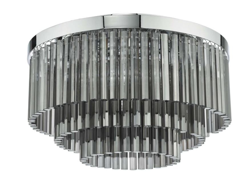 Dar Lighting Logan 5 Light Polished Chrome & Smoked Glass Flush