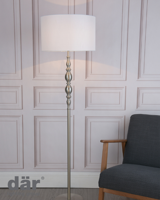 Dar Lighting Madrid Satin Chrome Floor Lamp With Shade