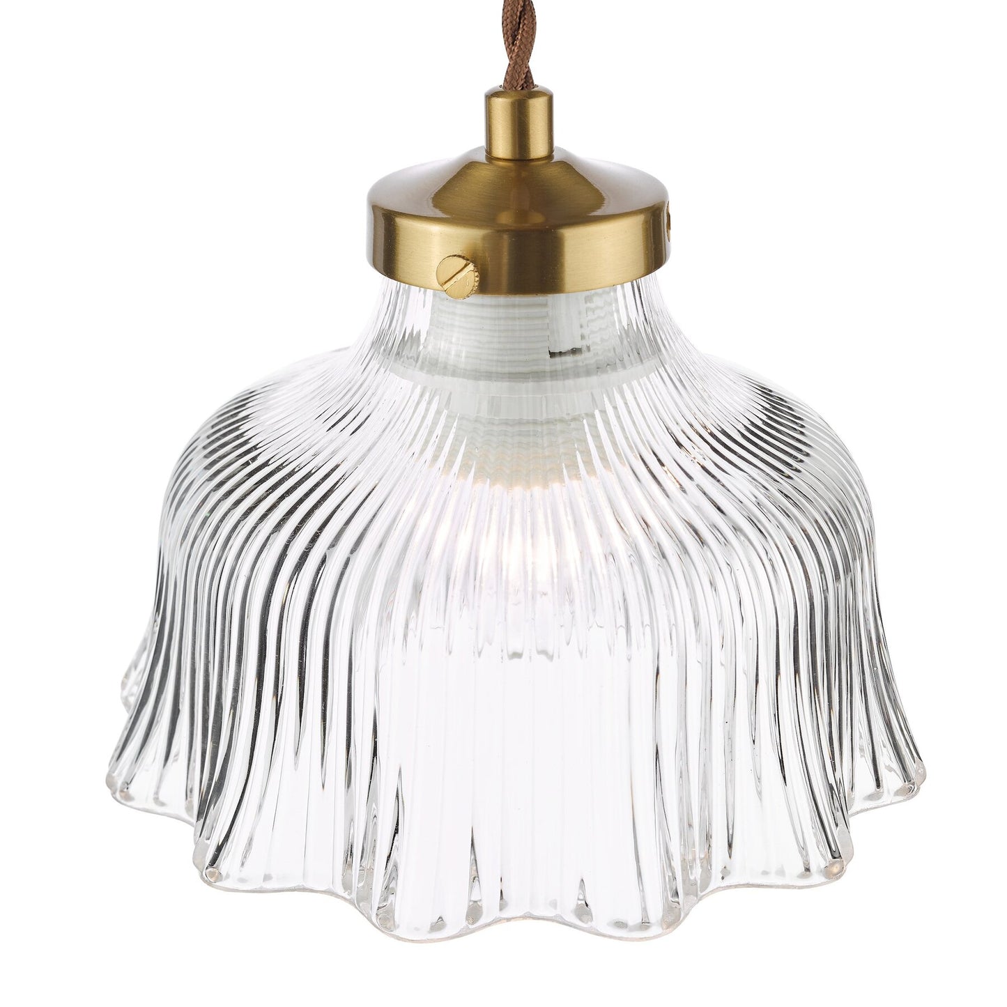 Dar Lighting Maude Natural Brass & Ribbed Glass Pendant