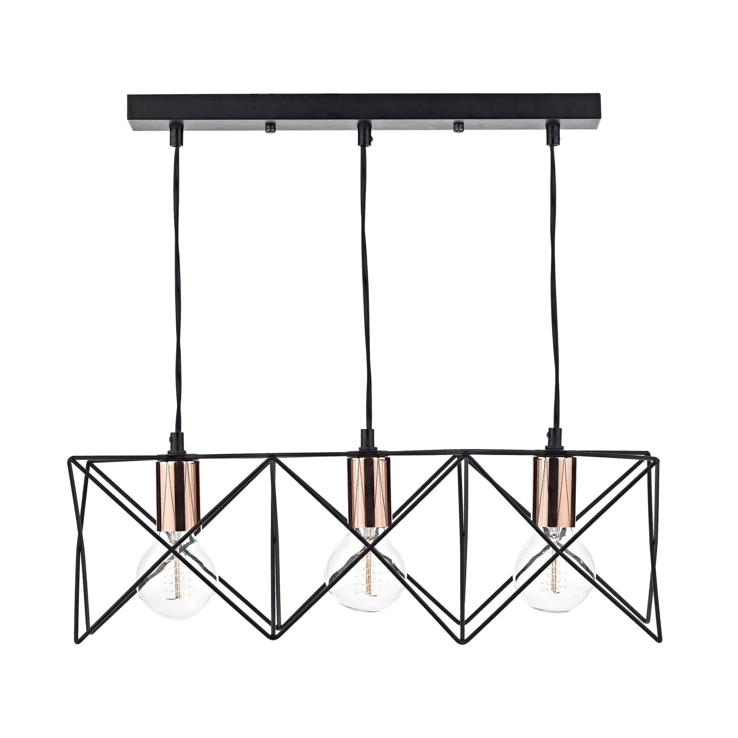 Dar Lighting Midi 3lt Black & Bright Copper Detail Bar Pendant