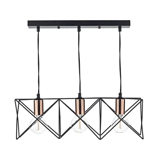 Dar Lighting Midi 3lt Black & Bright Copper Detail Bar Pendant