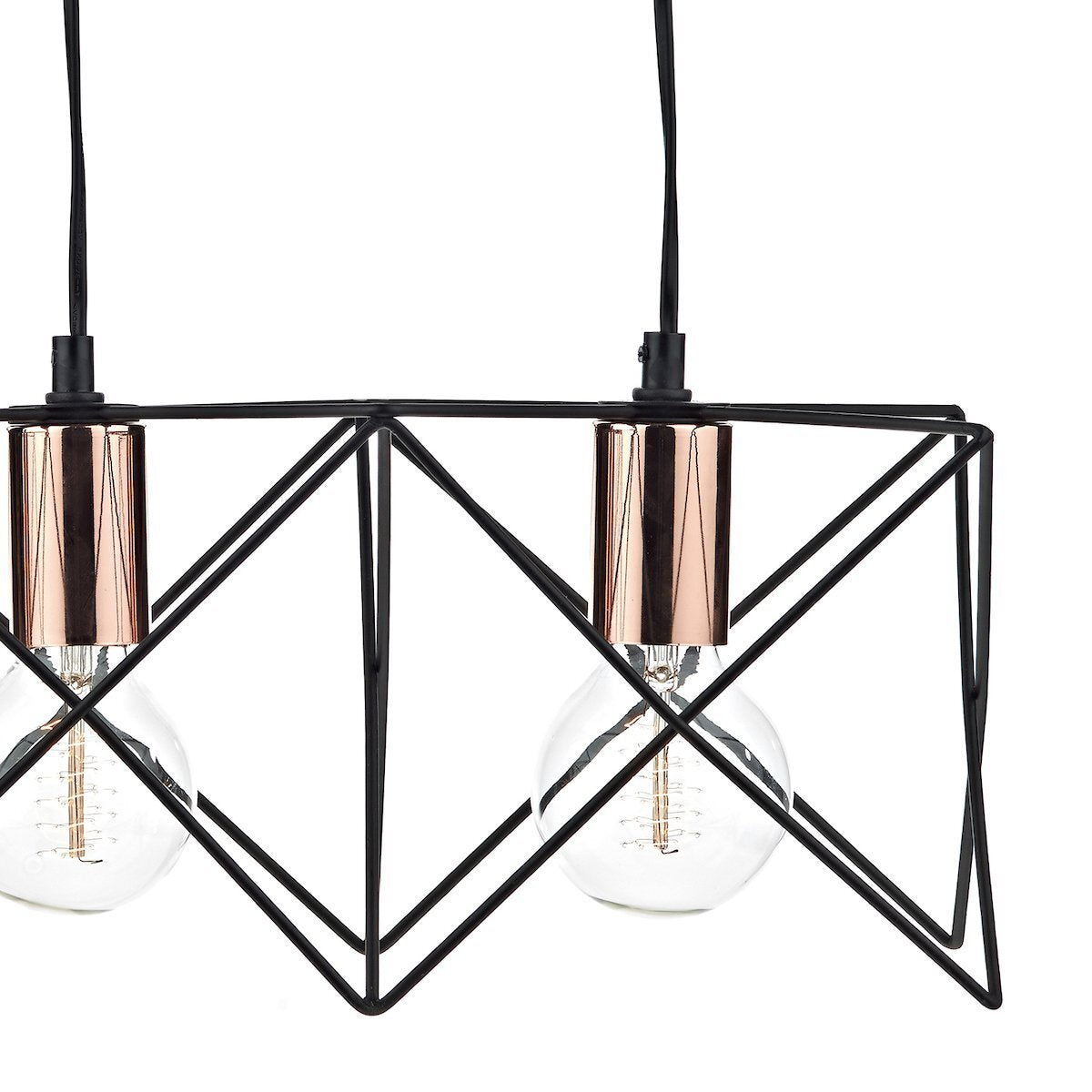 Dar Lighting Midi 3lt Black & Bright Copper Detail Bar Pendant