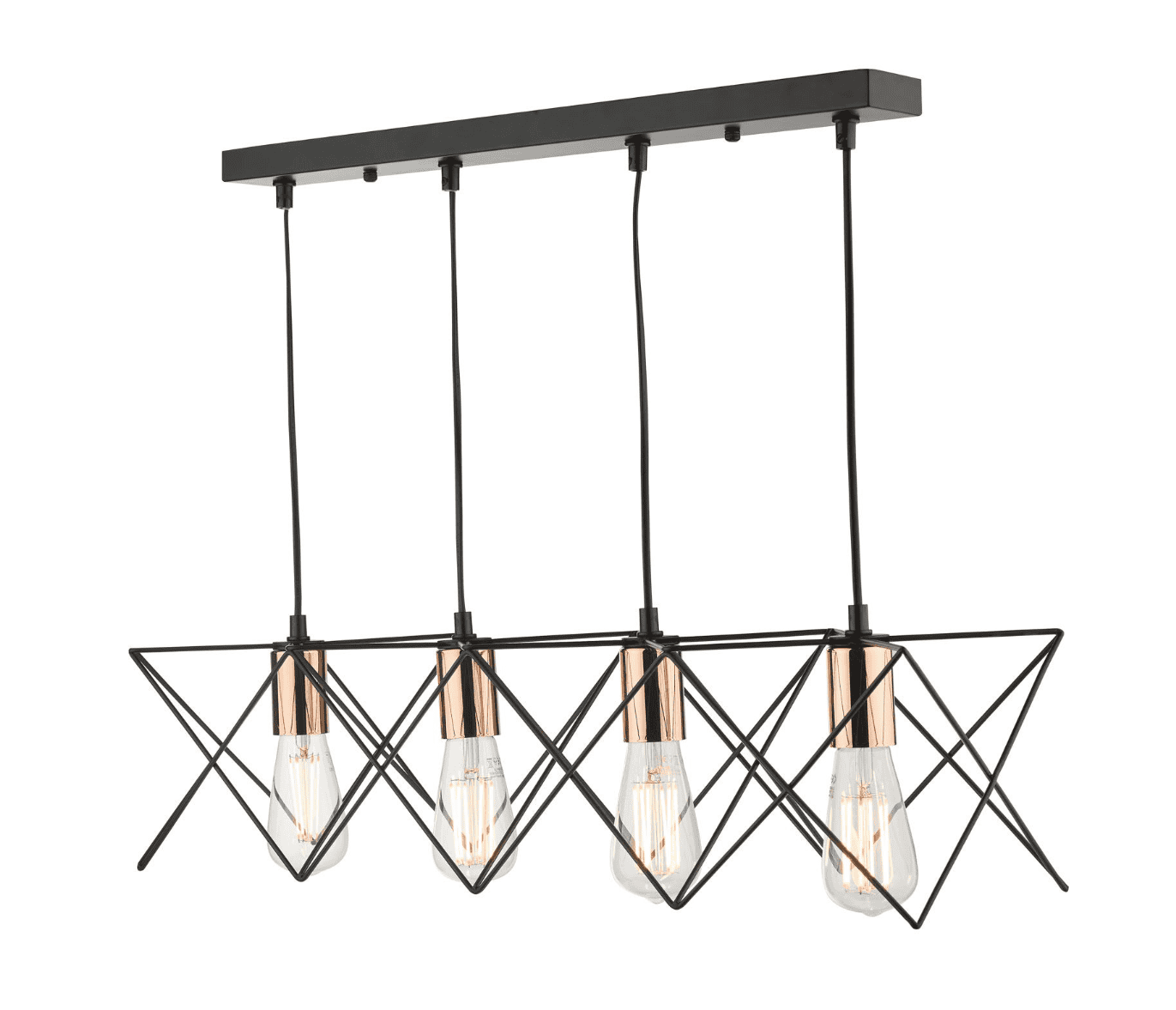 Dar Lighting Midi 4 Light Black & Copper Detail Bar Pendant
