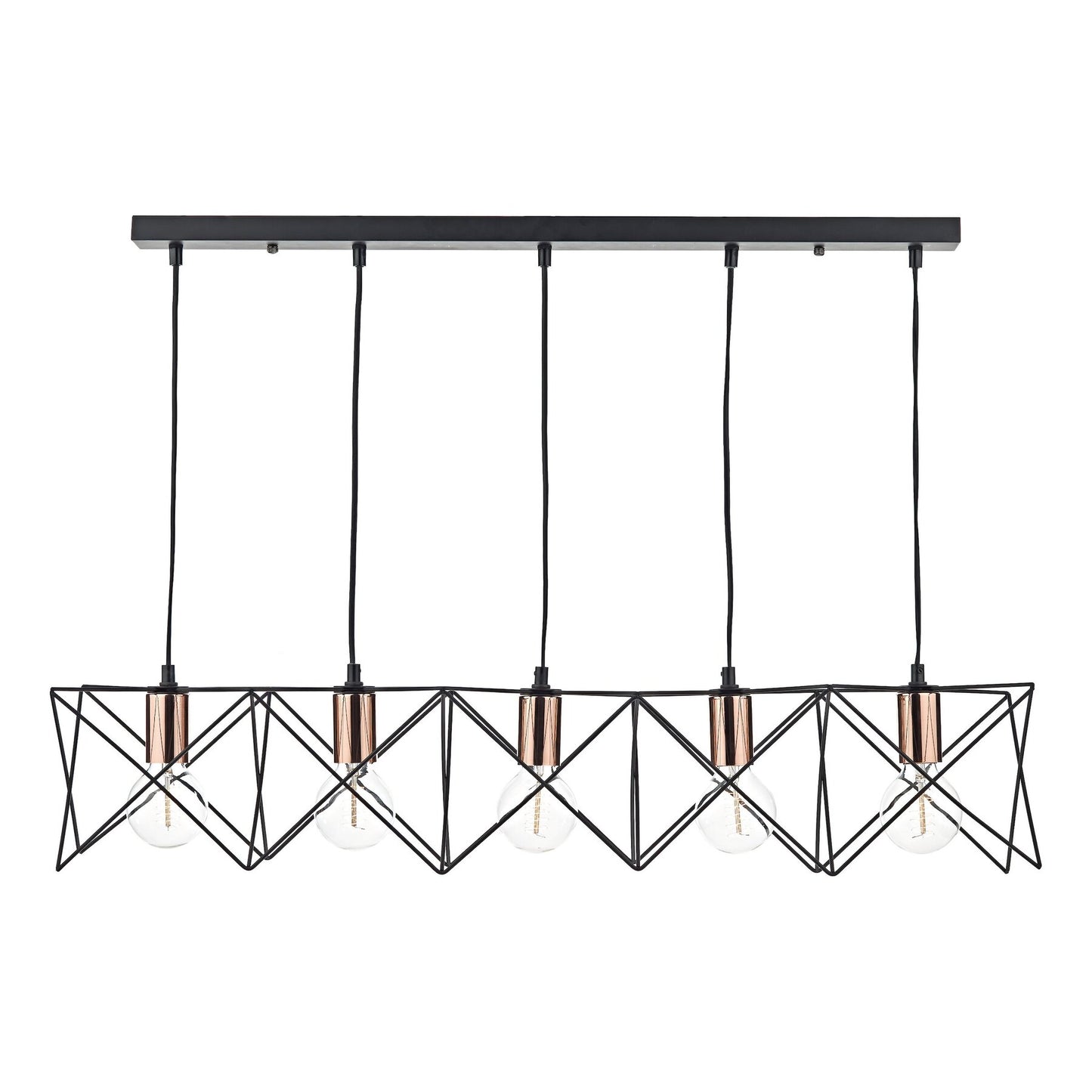 Dar Lighting Midi Cage 5lt Matt Black Bright & Copper Bar Pendant