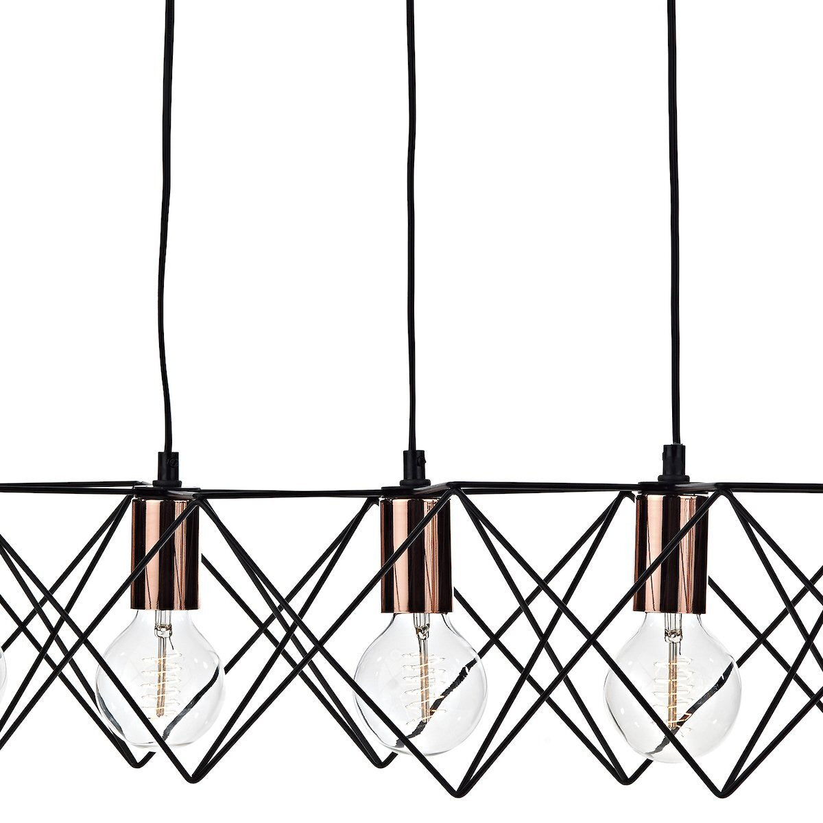 Dar Lighting Midi Cage 5lt Matt Black Bright & Copper Bar Pendant