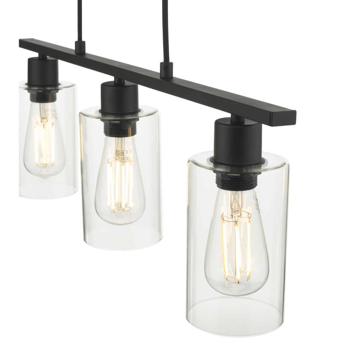 Dar Lighting Miu 3 Light Matt Black & Glass Bar Pendant