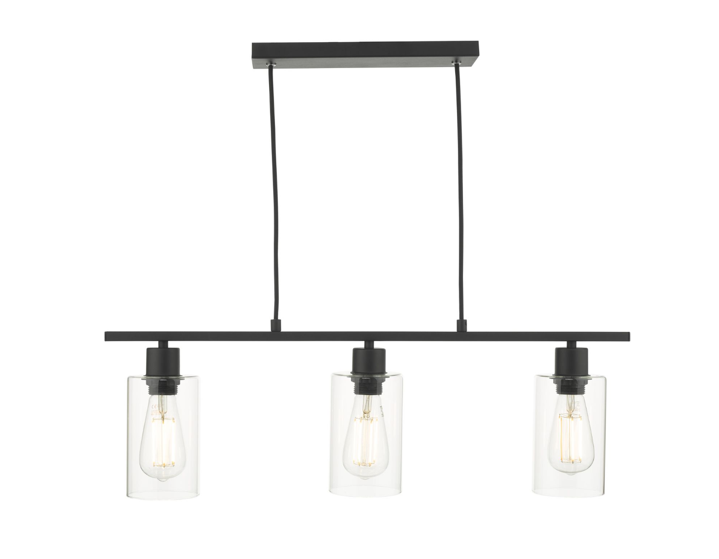 Dar Lighting Miu 3 Light Matt Black & Glass Bar Pendant