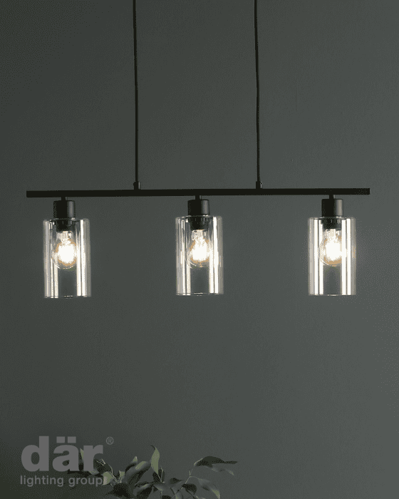 Dar Lighting Miu 3 Light Matt Black & Glass Bar Pendant