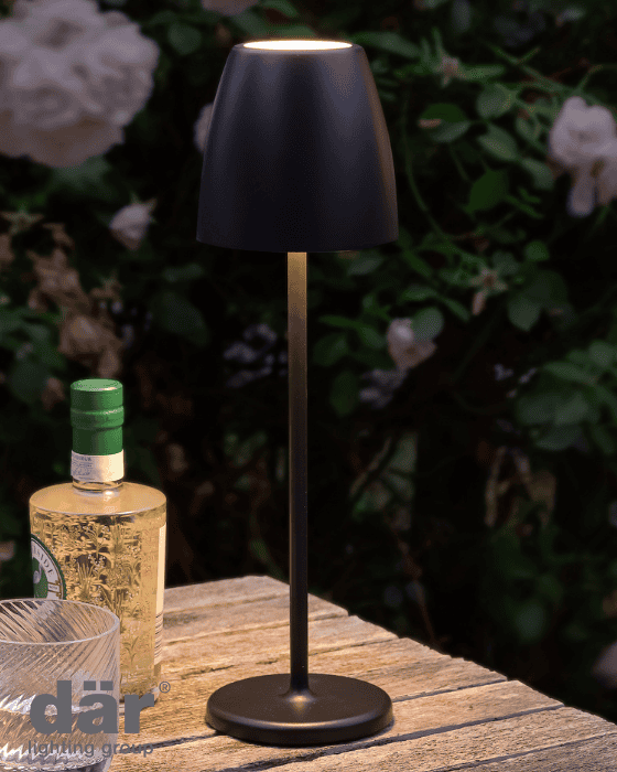 Dar Lighting Munich Outdoor LED IP54 Black Rechargeable Table Lamp