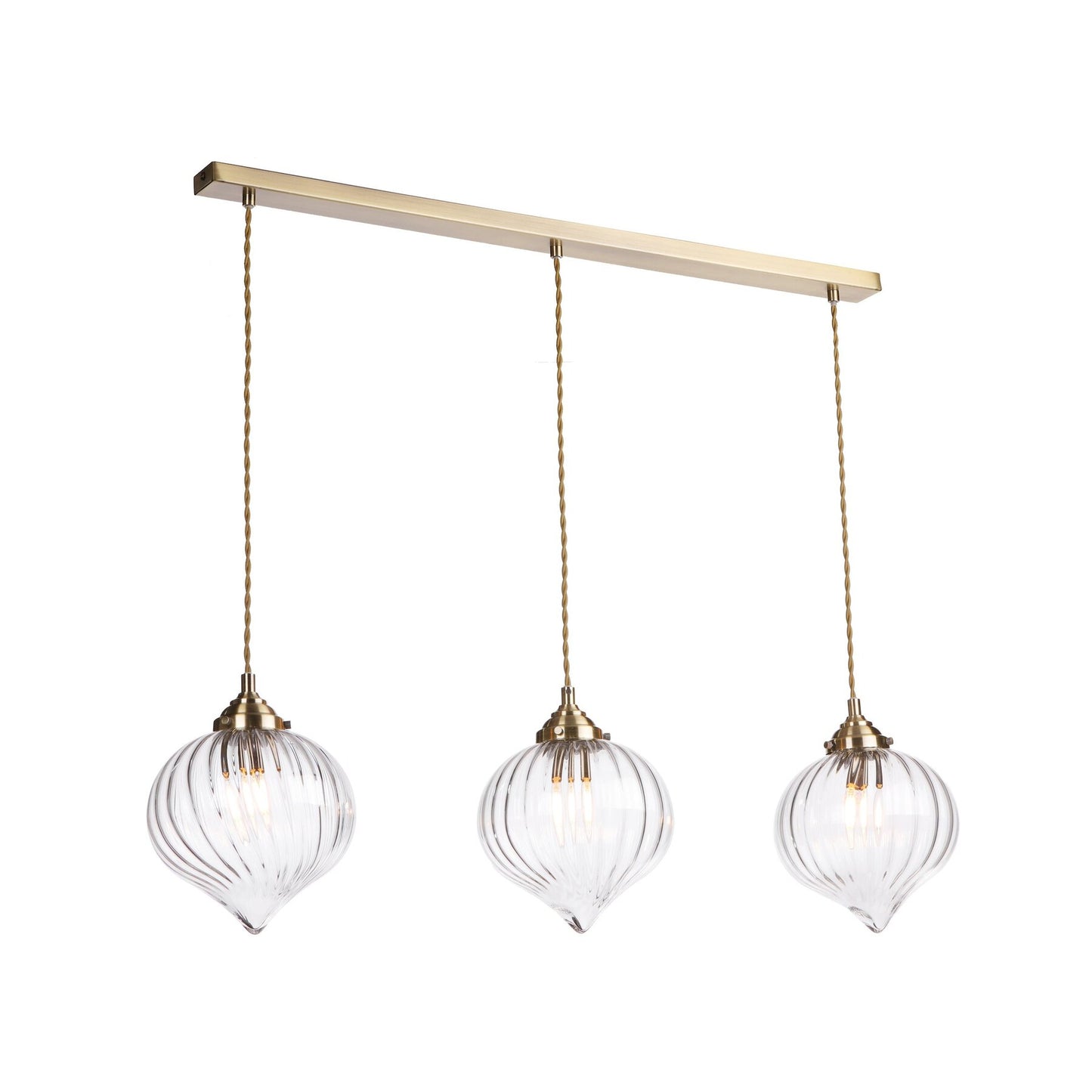 Dar Lighting Mya 3 Light Antique Brass & Glass Bar Pendant
