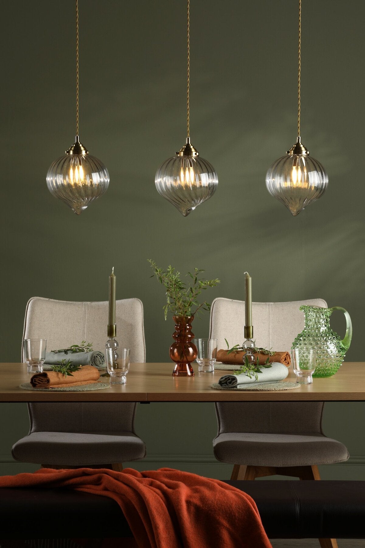 Dar Lighting Mya 3 Light Antique Brass & Glass Bar Pendant