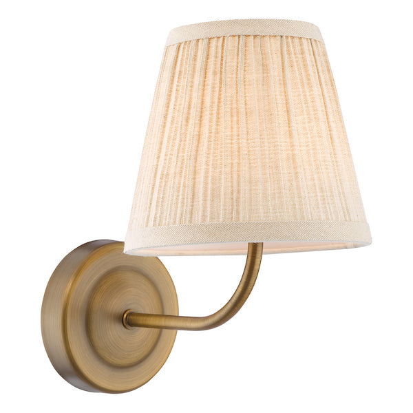 Dar Lighting Navarro LED Rechargeable Antique Bronze Wall Light With Natural Linen Pleated Shade
