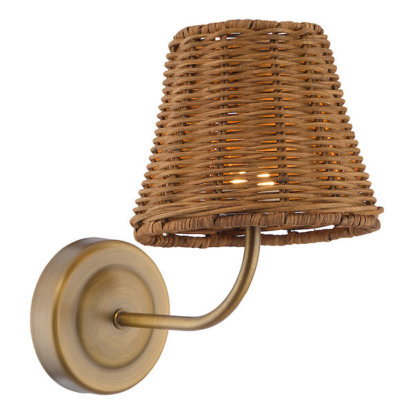 Dar Lighting Navarro Rechargeable LED Antique Bronze Wall Light With Rattan Shade
