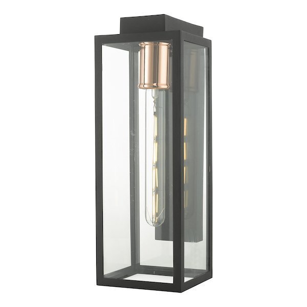 Dar Lighting Naxos Outdoor IP43 Black & Glass Wall Light