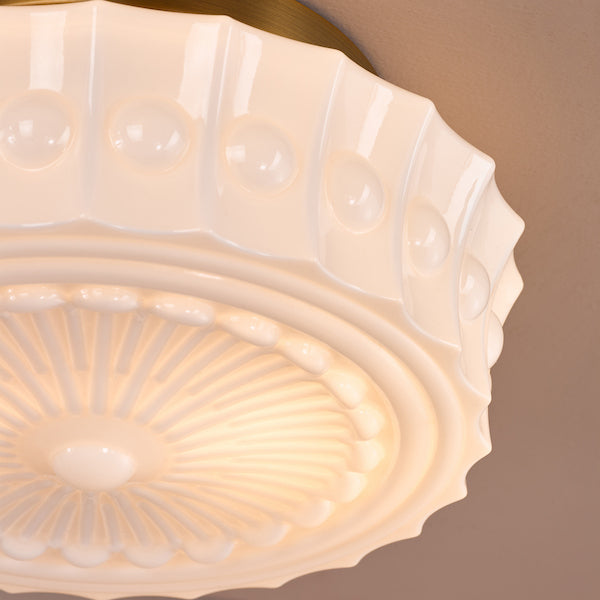 Dar Lighting Neema 2 Light Opal Glass & Antique Bronze Flush