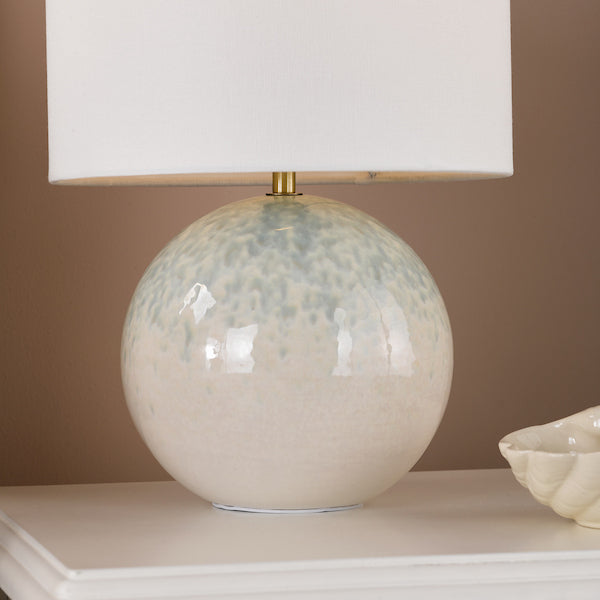 Dar Lighting Nicolette Green & Cream Ceramic Table Lamp With Linen Shade (Twin Pack)