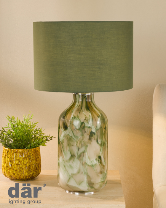 Dar Lighting Nuria Green Art Glass & Polished Chrome Table Lamp With Shade
