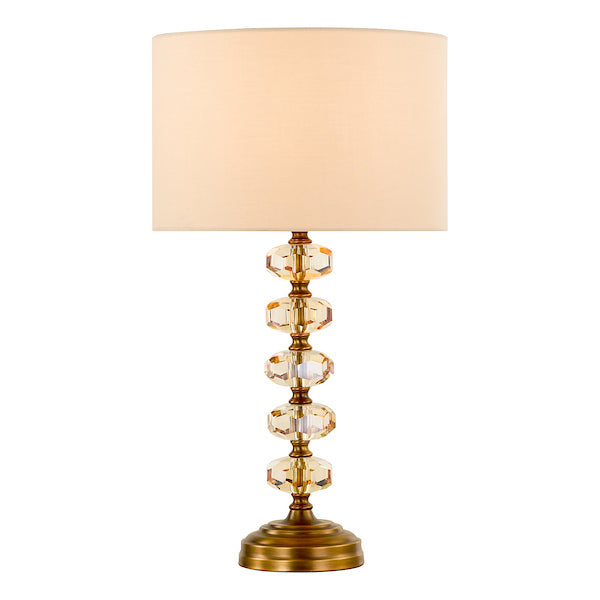 Dar Lighting Oleana Antique Bronze & Amber Crystal Table Lamp With Shade