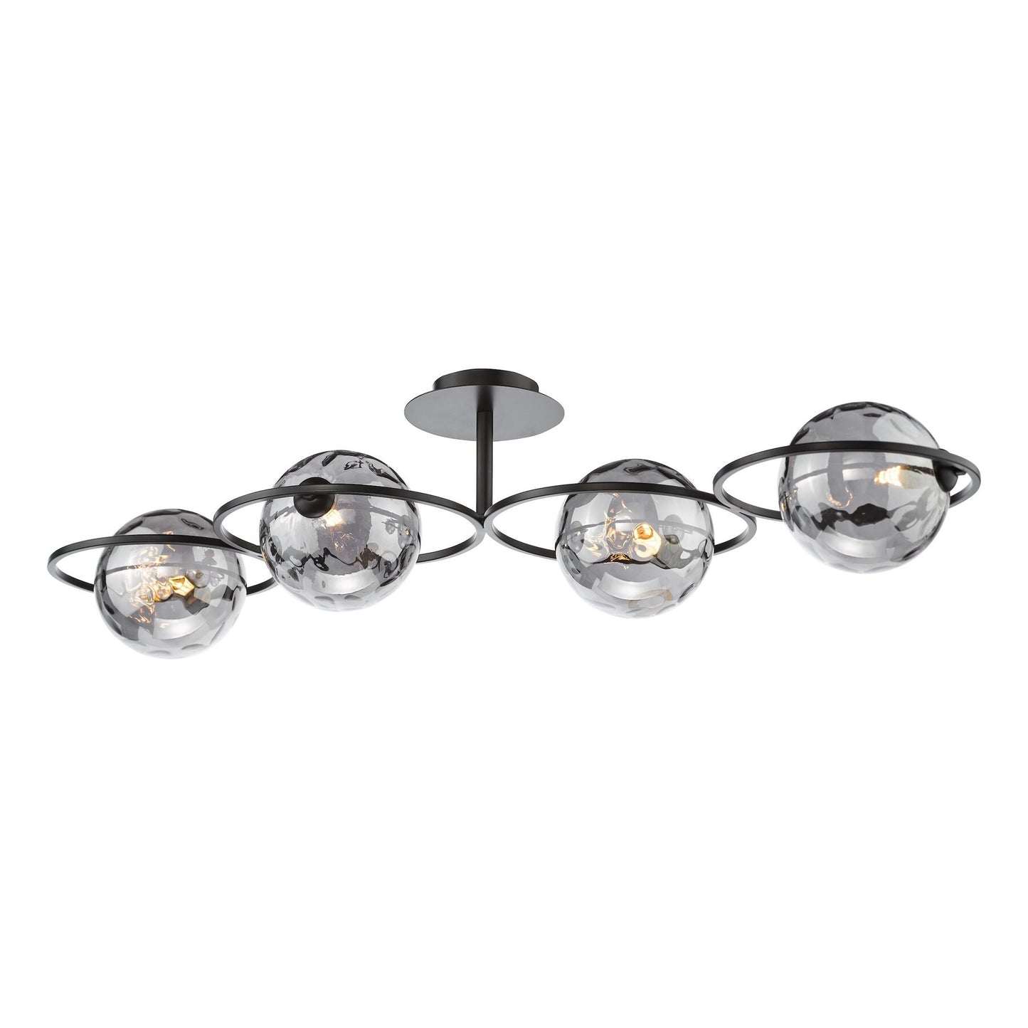 Dar Lighting Olympus 4 Light Matt Black & Smoked Dimpled Glass Semi Flush