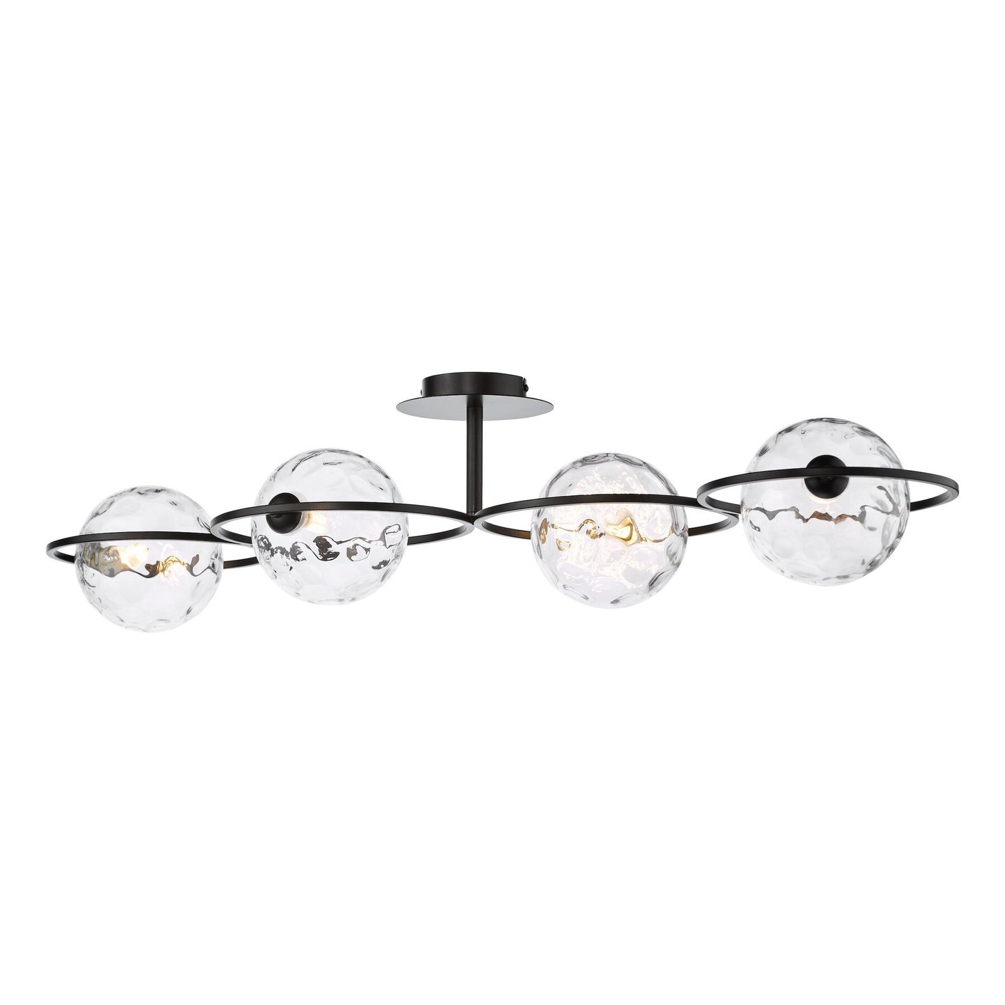 Dar Lighting Olympus 4 Light Matt Black & Clear Dimpled Glass Semi Flush