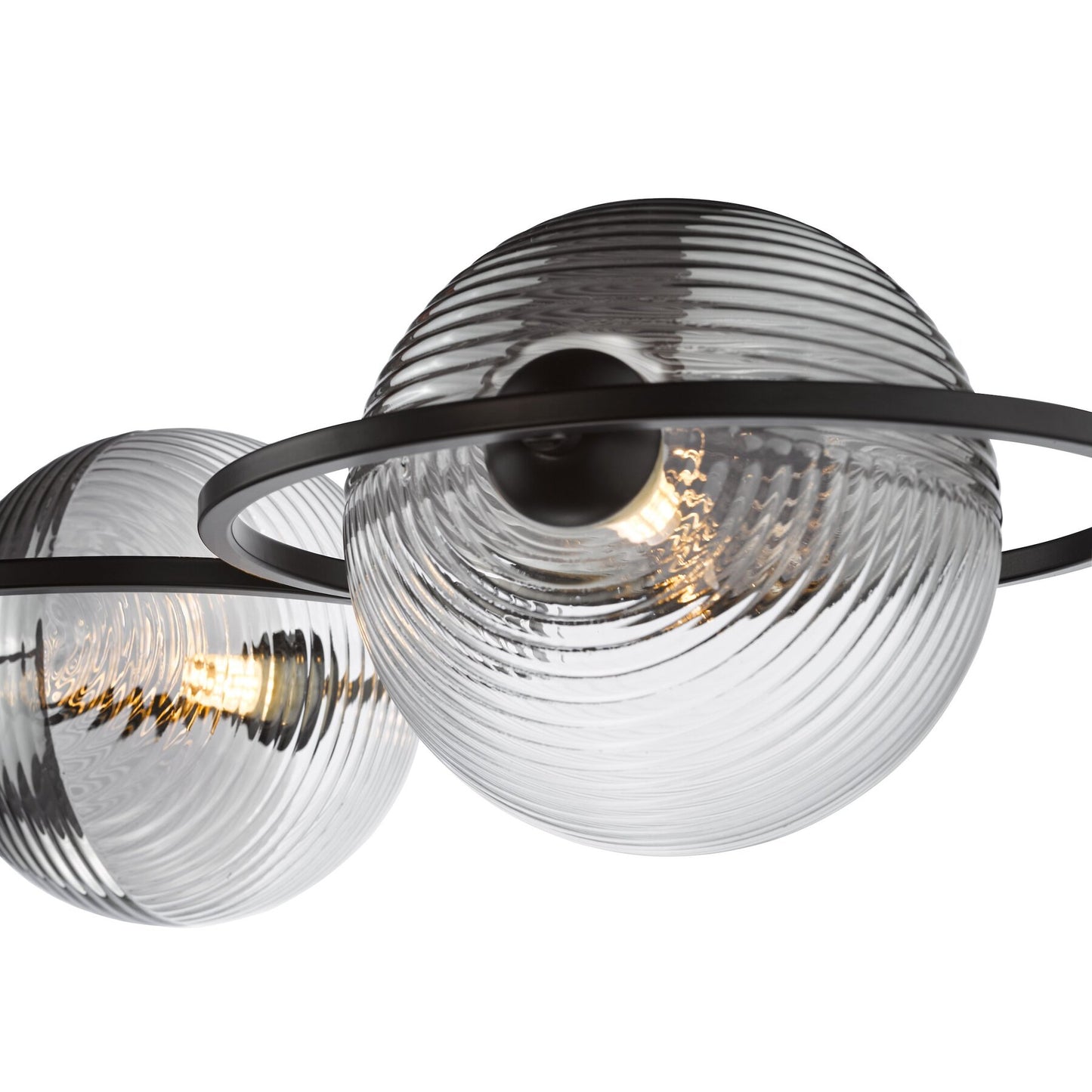 Dar Lighting Olympus 4 Light Matt Black & Smoked/Clear Ribbed Glass Semi Flush