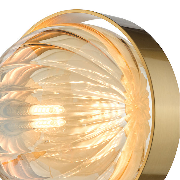 Dar Lighting Ophira Wall Light Antique Gold and Amber Ribbed Glass