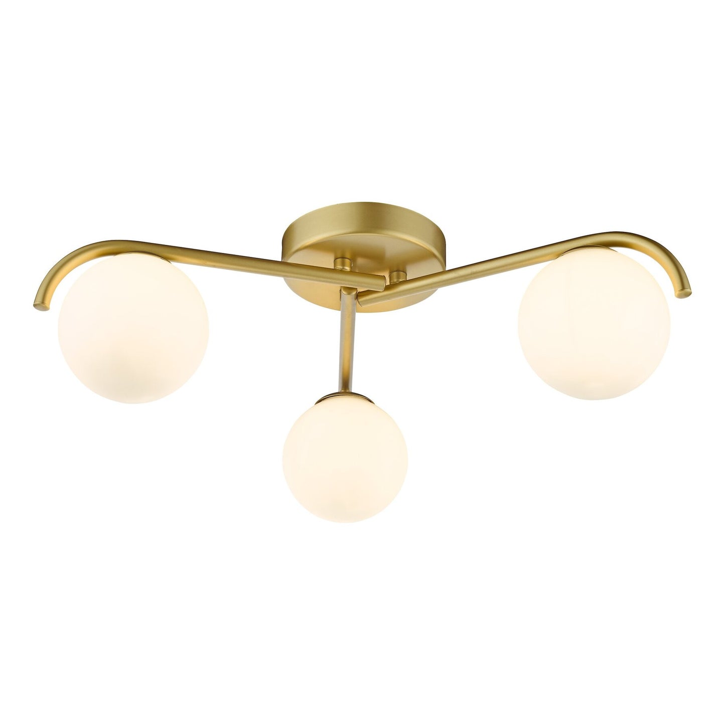 Dar Lighting Orlena 3 Light Satin Gold & Opal Glass Flush