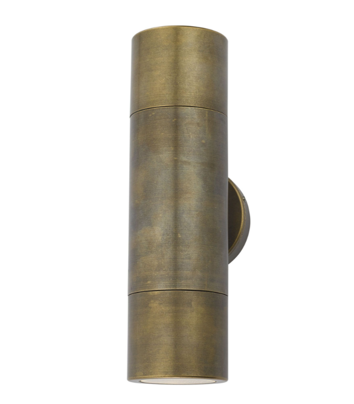 Dar Lighting Ortega Outdoor 2 Light IP65 Natural Brass Wall Light