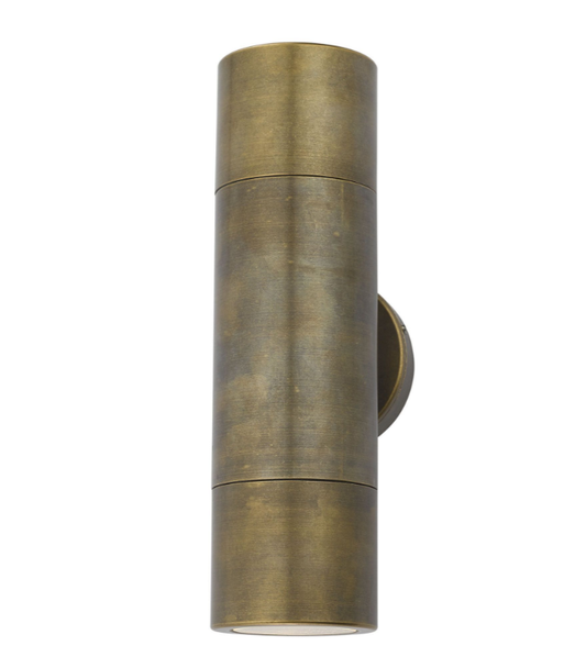 Dar Lighting Ortega Outdoor 2 Light IP65 Natural Brass Wall Light