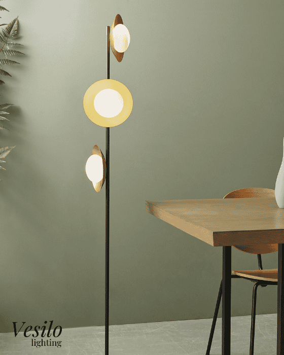 Vesilo Lighting Pebble Gold & Bronze Dish Floor Lamp