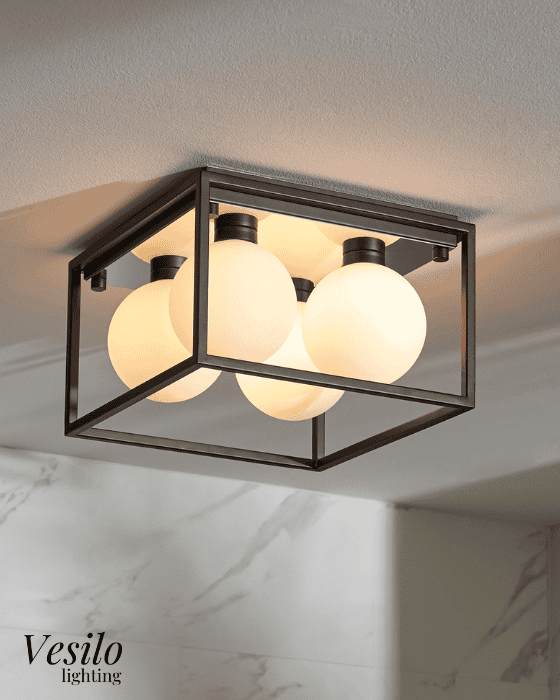 Vesilo Lighting Prizm Bathroom IP44 Angular Square Frame Flush