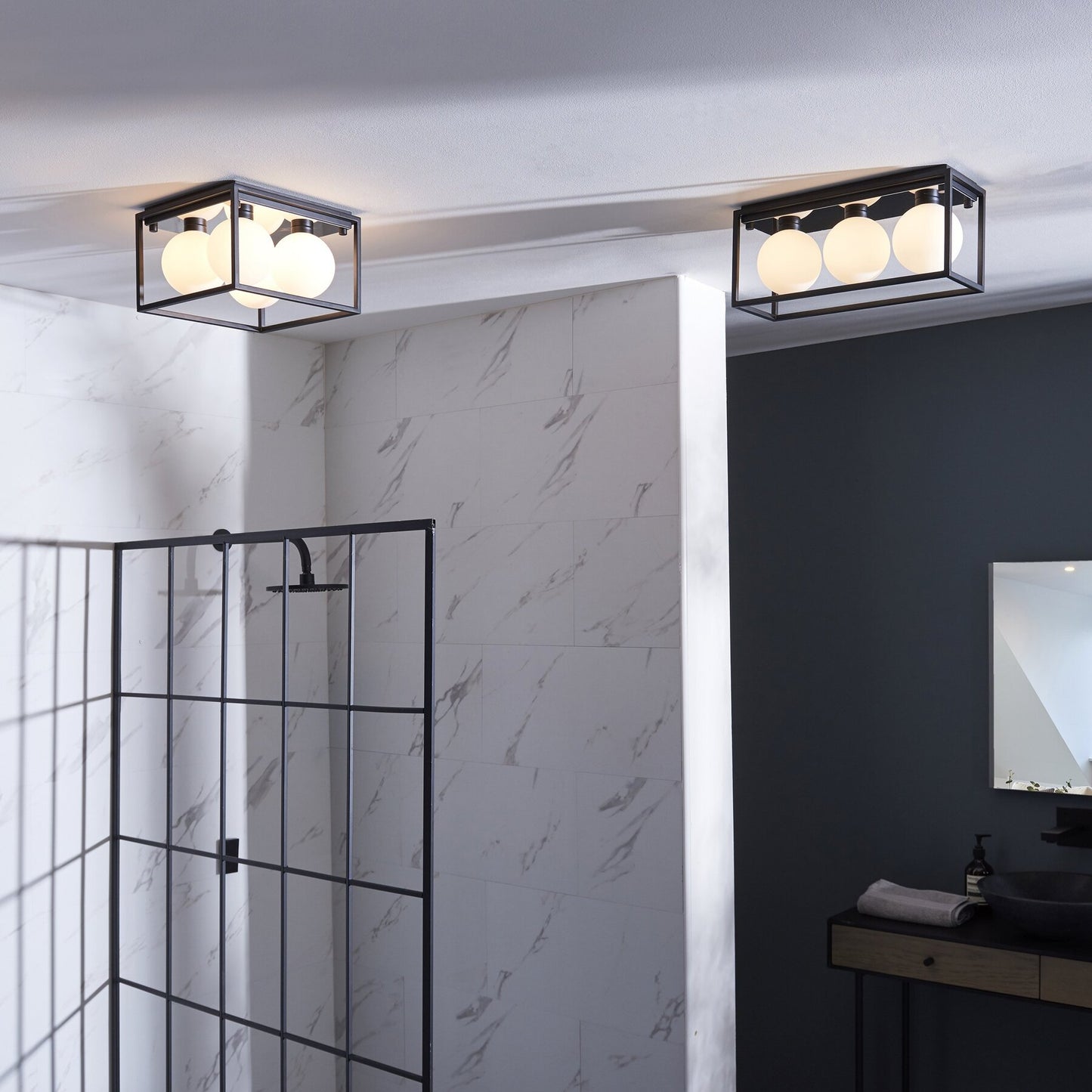 Vesilo Lighting Prizm Bathroom IP44 Angular Square Frame Flush