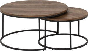 Quebec Medium Oak Effect & Black Round Coffee Table Set