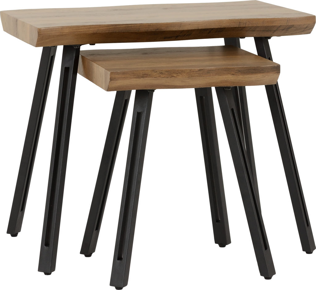 Quebec Wave Edge Medium Oak Effect & Black Nest of Tables