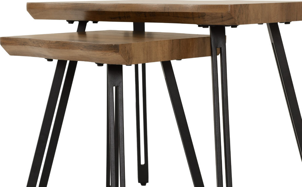 Quebec Wave Edge Medium Oak Effect & Black Nest of Tables