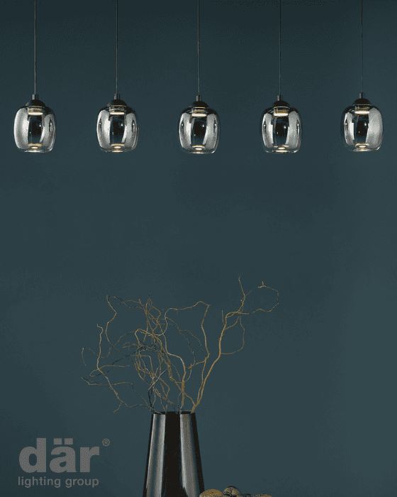 Dar Lighting Ramona 5 Light Matt Black & Smoked Ombre Glass LED Bar Pendant